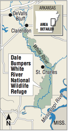 Map showing the location of the Dale Bumpers White River National Wildlife Refuge