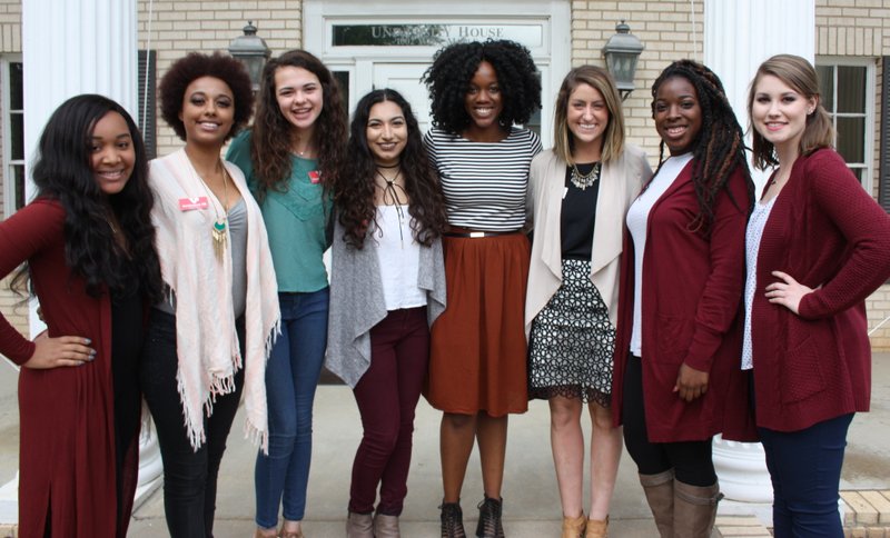 Ivory Stevenson (from left), Ann Toneya Hill, Chloe Baldwin, Maria Nessim, Charity Walker, Jen Tuohy, Juliet Moses and Emily Bass of Dream B.I.G. Brave Girl Initiative gather at the UA Women’s Giving Circle voting event, where the circle awarded their project a grant for $7,500.