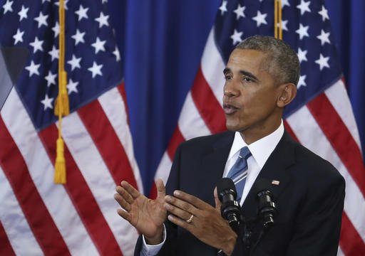 President Barack Obama speaks to students, teachers and invited guests at Benjamin Banneker Academic High School in Washington on Monday, Oct. 17, 2016, to highlight the progress his administration has made over the last eight years to improve education across the country.