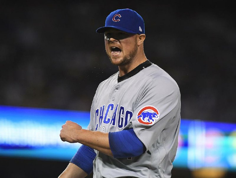 Chicago pitcher Jon Lester allowed 5 hits and struck out 6 in 7 innings to help the Cubs get within a victory of the World Series by beating Los Angeles 8-4 in Game 5 of the National League Championship Series on Thursday night.