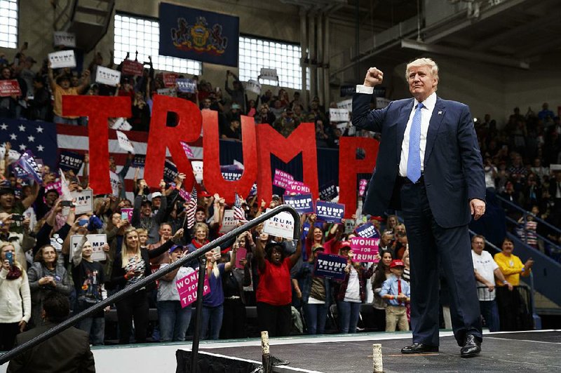 Donald Trump, the Republican presidential candidate, arrives to speak at a campaign rally Friday in Johnstown, Pa.