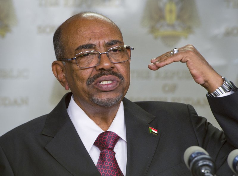 In this Monday, Jan. 6, 2014 file photo, Sudanese President Omar al-Bashir speaks after meeting with South Sudan's President Salva Kiir, in the capital Juba, South Sudan.