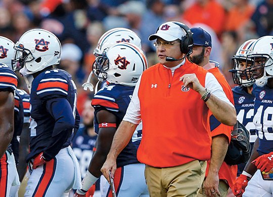 The Associated Press BACK TO BUSINESS: After a week off, coach Gus Malzahn leads the 4-2 Auburn Tigers against the visiting 5-2 Arkansas Razorbacks in a 5 p.m. Southeastern Conference game at Jordan-Hare Stadium in Auburn, Ala. The game airs live on ESPN (Resort Channel 30).