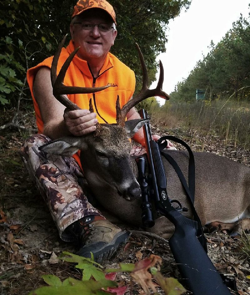 Mike Romine of Mabelvale killed this mature buck last Sunday around 6:30 p.m. at the Old Belfast Hunting Club in northern Grant County. Because of the sweltering heat and humidity, deer didn’t move much in the daylight and many hunters stayed home.