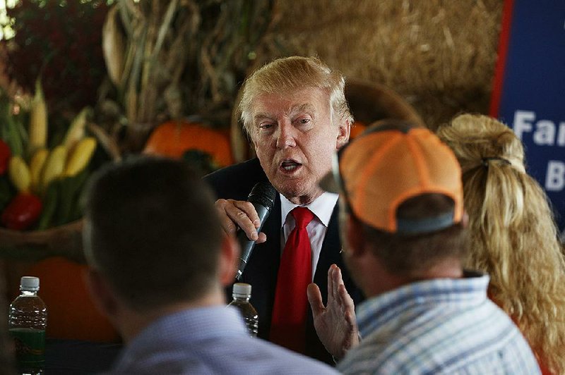 Republican presidential candidate Donald Trump, meeting with farmers Monday in Boynton Beach, Fla., said many of the public opinion polls that show him trailing Hillary Clinton are biased and being u