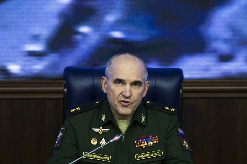 Russian Lt. Gen. Sergei Rudskoi speaks Tuesday at the Defense Ministry’s headquarters in Moscow.