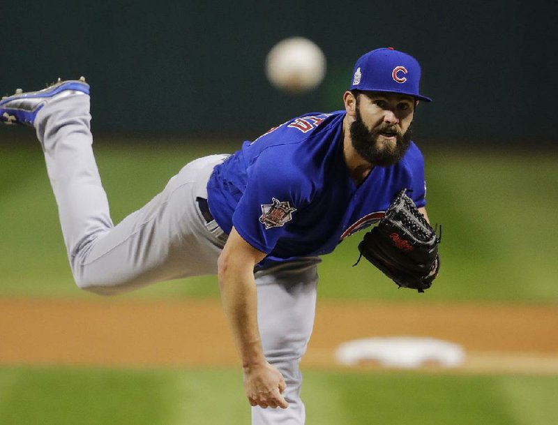 Chicago Cubs starting pitcher Jake Arrieta held the Cleveland Indians hitless for 5 1/3 innings Wednesday night and allowed 1 run on 2 hits with 6 strikeouts as the Cubs won 5-1 to even the World Series at 1-1.