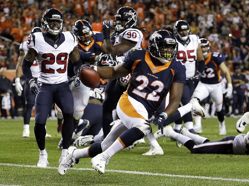 Denver Broncos running back C.J. Anderson (22) ran for a season-best 107 yards in Monday’s victory over the Houston Texans, but he’s now seeking a second opinion on his injured right knee, and the Broncos are unsure how long he’ll be out.