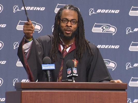 Seattle Seahawks cornerback Richard Sherman got into the Halloween spirit at his weekly news conference last
week, dressing up as Harry Potter.