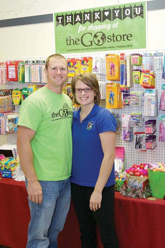 Andy and Erica Cason stand inside the GO Store in The Ministry Center, 766 Harkrider St. in Conway. They opened the store, which stands for Gospel Opportunity, to provide a place for people to buy discounted items to fill shoeboxes for Operation Christmas Child boxes, which will be collected Nov. 14-21 at Fellowship Bible Church in Conway and other locations.