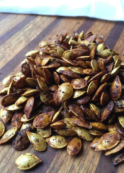 Roasted pumpkin seeds flavored with smoked paprika, cumin and ancho chile
