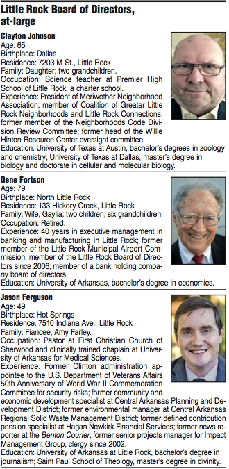 Information about the race for the at-large seat on the Little Rock Board of Directors