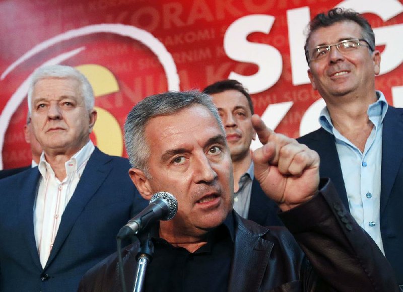 Milo Djukanovic, Montenegro’s prime minister and long-ruling Democratic Party of Socialists leader, speaks last month at his party headquarters in the capital, Podgorica.