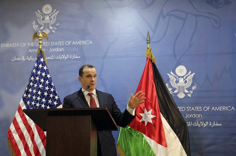 Brett McGurk, the White House envoy to the U.S.-led military coalition against the Islamic State group, speaks during a press conference at the U.S. Embassy in Amman, Jordan, Sunday, Nov. 6, 2016. 