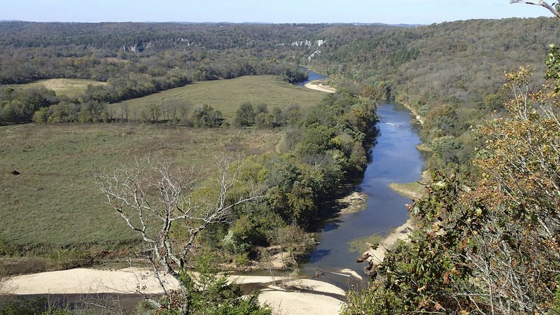 A trail that starts at the Tyler Bend visitor center leads to overlooks of the Buffalo National River. The highest view is at least 300 feet above the water.