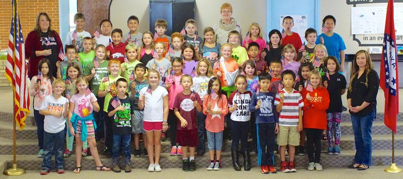 Photo by Randy Moll Students from Gentry Intermediate School will be participating in a special Veterans&#8217; appreciation event at the school at 1 p.m. on Friday, Nov. 11. Pictured are students from Shaumbry Patterson&#8217;s class and Melinda Ramsey&#8217;s class, along with Trella Yates, music teacher, and Keeta Neal, principal.