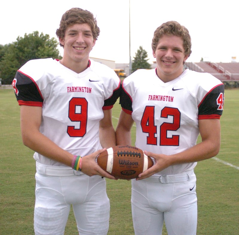 MARK HUMPHREY ENTERPRISE-LEADER Brothers, senior Jake (left) and sophomore (Jared) Oskey played a year of varsity football together at Farmington. The Cardinals&#8217; season ended at home Friday with a 40-18 loss to Harrison.