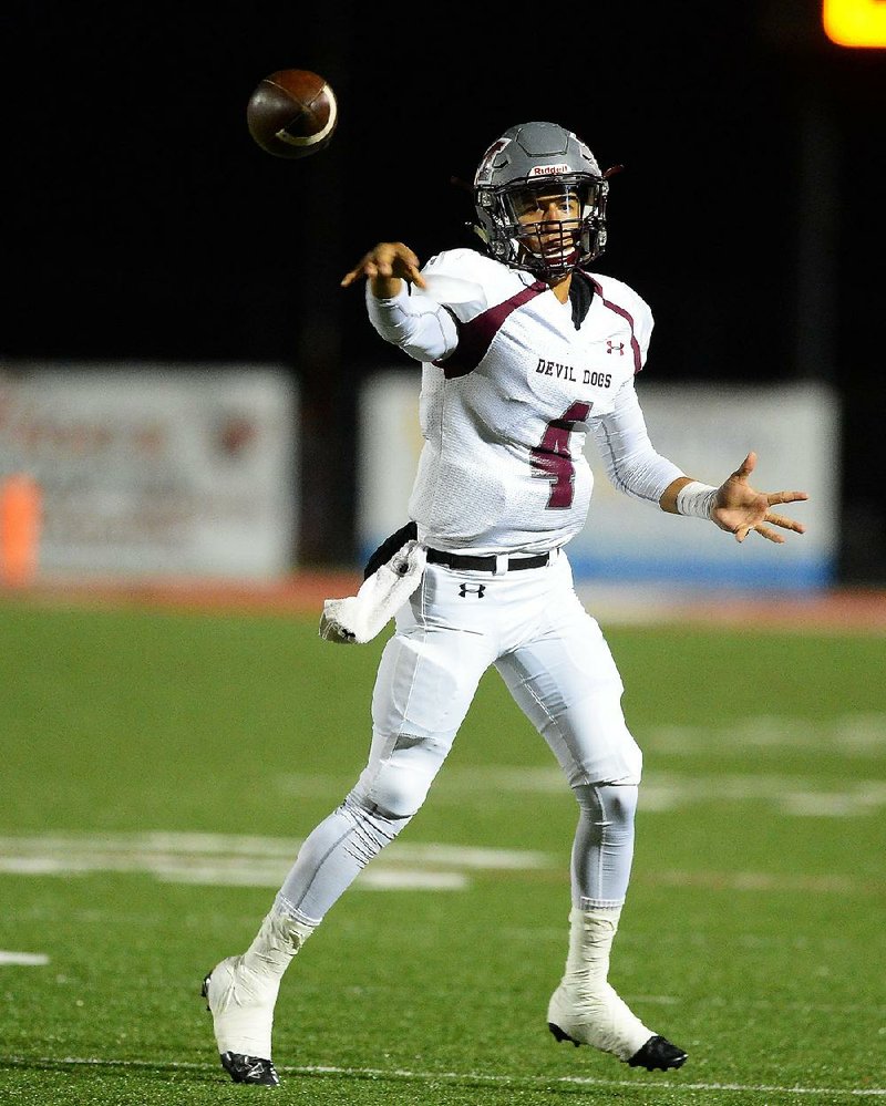 Morrilton quarterback Caleb Canady has completed 134 of 199 passes for 1,940 yards with 24 touchdowns and 4 interceptions for the Devild Dogs, who have averaged 41.1 points per game this season.