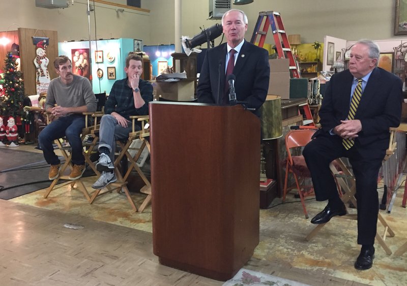 Gov. Asa Hutchinson applauds the homegrown movie 'Antiquities' for shooting in a North Little Rock antiques mall, Galaxy Furniture. The governor said the production brought jobs and economic development to the area. The movie is a feature comedy written by two Arkansans and produced by an Arkansas production company.