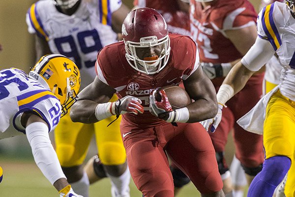 Arkansas running back Rawleigh Williams carries the ball during a game against LSU on Saturday, Nov. 12, 2016, in Fayetteville. 