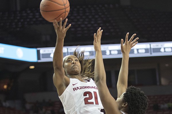 Arkansas' Devin Cosper attempts a shot during a game against Louisiana-Monroe on Sunday, Nov. 13, 2016, in Fayetteville. 