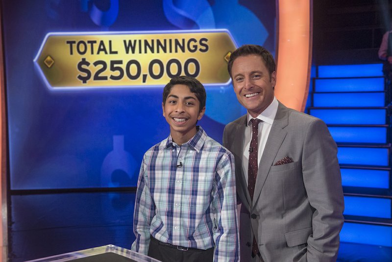 Sojas Wagle, 14, of Springdale (left) with Chris Harrison, host of "Who Wants To Be A Millionaire"