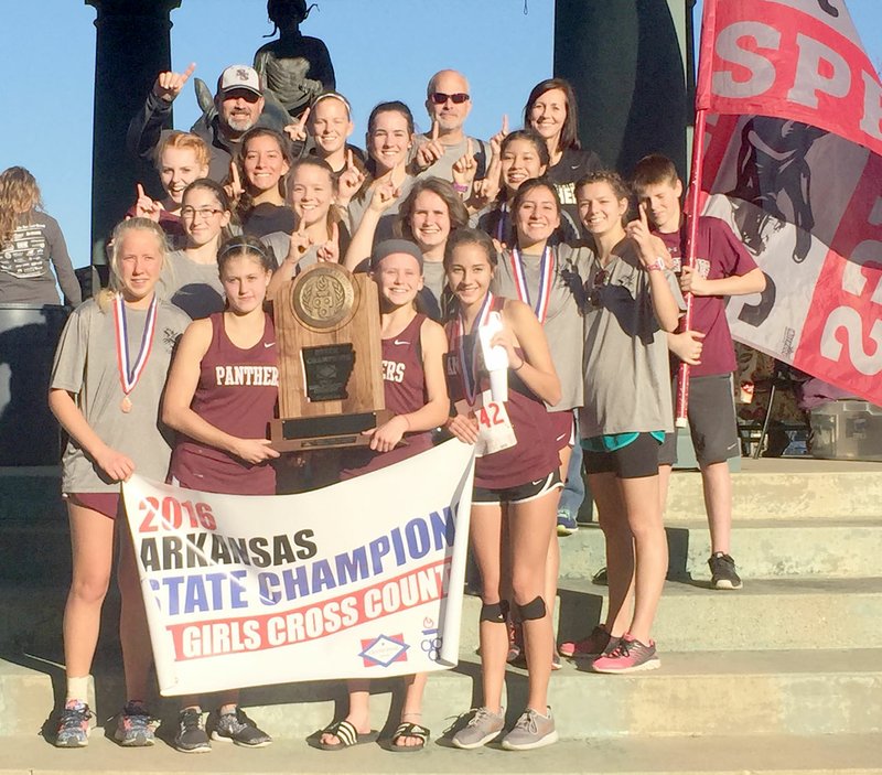 Graham Thomas/Herald-Leader The Siloam Springs girls cross country team won their third straight Class 6A state championship Saturday at the 6A state meet at Oaklawn Park in Hot Springs.