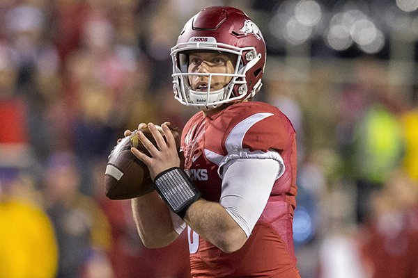 Arkansas quarterback Austin Allen looks to pass during a game against LSU on Saturday, Nov. 12, 2016, in Fayetteville. 