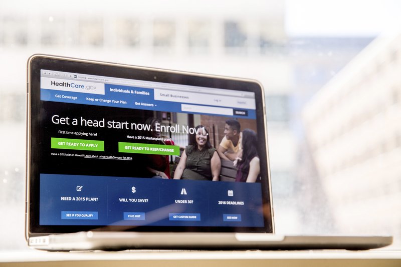 FILE - In this Oct. 6, 2015, file photo, the HealthCare.gov website, where people can buy health insurance, is displayed on a laptop screen in Washington. The Obama administration says a little over 1 million people renewed coverage or signed up for the first time through HealthCare.gov around the start of open enrollment. (AP Photo/Andrew Harnik, File)