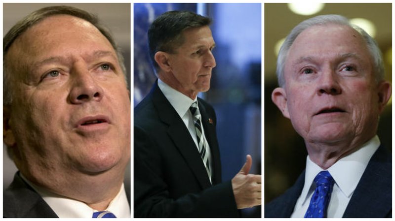 From left, Rep. Mike Pompeo, R-Kansas; retired Lt. Gen Michael Flynn; and Sen. Jeff Sessions, R-Ala.
All photos by The Associated Press