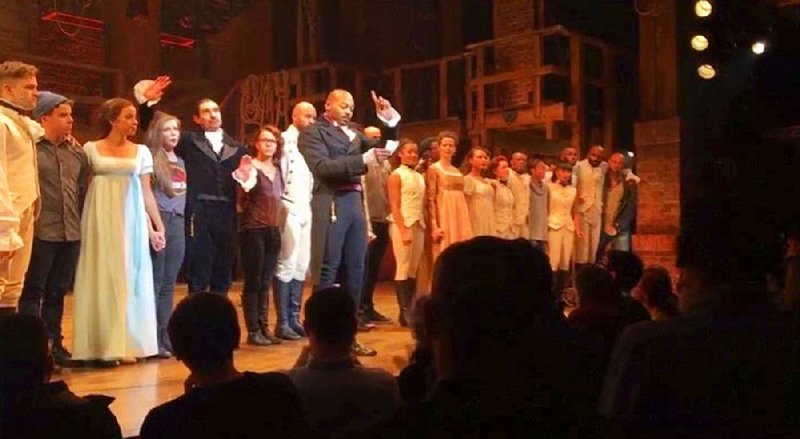 In an image from video (left), Brandon Victor Dixon, who portrays Aaron Burr in Hamilton, delivers remarks intended for Vice President-elect Mike Pence after a curtain call Friday evening in New York.