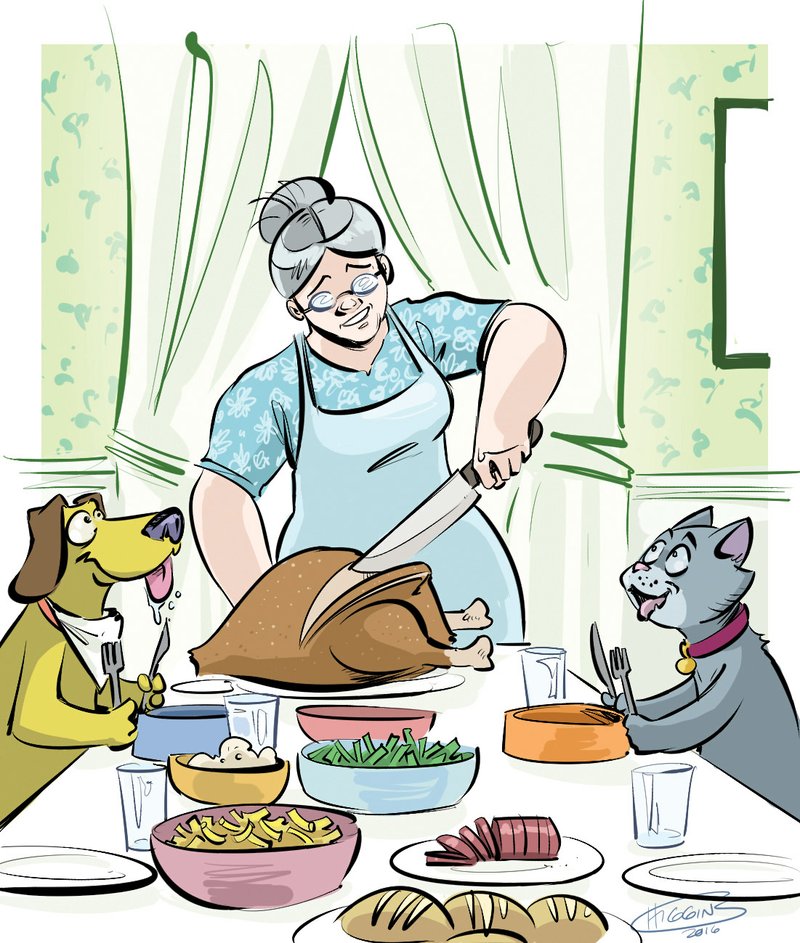 Arkansas Democrat-Gazette Thanksgiving pets illustration.