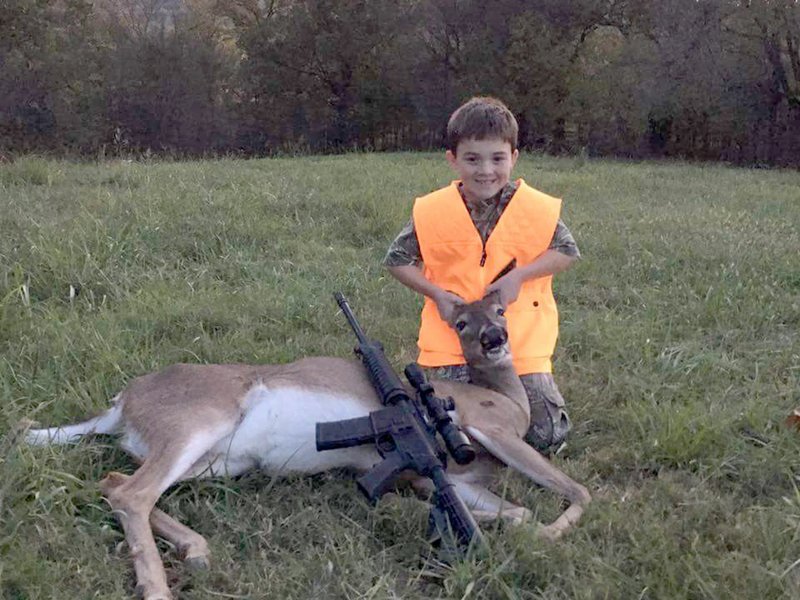 Photo submitted Bryson Stanaland, 7, of Siloam Springs, shot his first deer &#8212; a doe &#8212; during the Arkansas Youth Hunt on Saturday, Nov. 5.