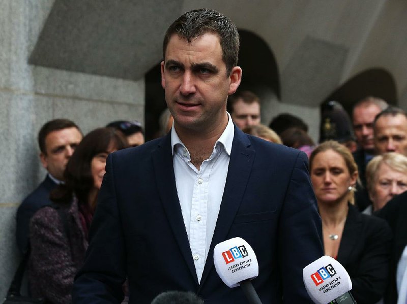 Brendan Cox, the husband of slain British lawmaker Jo Cox, speaks outside the courtroom Wednesday in London after Thomas Mair was found guilty of the murder of his wife.