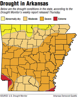 A map showing the drought in Arkansas.