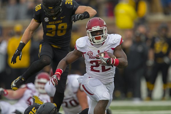 Arkansas running back Rawleigh Williams (22) carries against Missouri on Friday, Nov. 25, 2016, at Faurot Field in Columbia, Mo., during the second quarter.