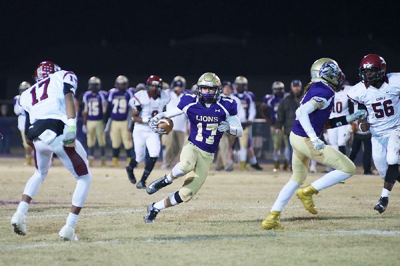 England wide receiver Marc Westbrook caught 4 passes for 41 yards and caught a two-point conversion pass as the Lions beat Earle 50-22 and advanced to the Class 2A semifinals.