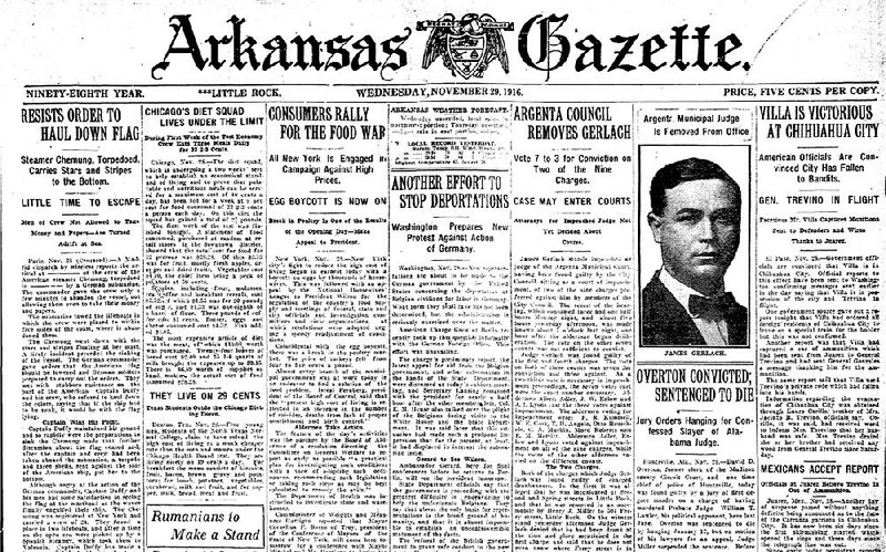 Page 1 of the Nov. 29, 1916, Arkansas Gazette included news that Municipal Judge James Gerlach was fighting his ouster by the Argenta City Council.
