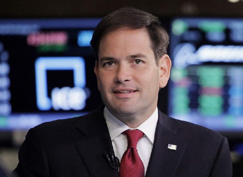 In this Oct. 5, 2015 file photo, Sen. Marco Rubio, R-Fla. speaks at the New York Stock Exchange in New York. 