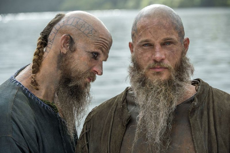 History Channel’s Vikings returns Wednesday with Gustaf Skarsgard (left) as Floki and Travis Fimmel as Ragnar.