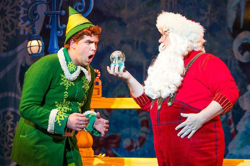 Sam Hartley plays Buddy and Ken Clement plays Santa in the touring company of Elf the Musical.