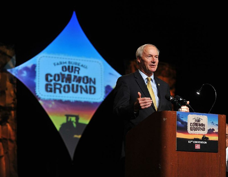 Gov. Asa Hutchinson speaks Wednesday at the annual Arkansas Farm Bureau convention in Hot Springs.