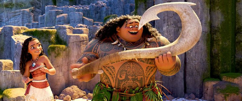 Disney’s newest project is the adventurous new Polynesian girl Moana (voice of Auli’i Cravalho), shown here with her not-so-trusty ally Maui (Dwayne Johnson).