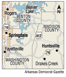 A map showing parts of Washington, Benton and Madison counties.