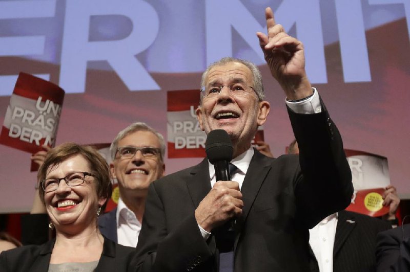 Austria presidential candidate Alexander Van der Bellen celebrates election results Sunday in Vienna.
