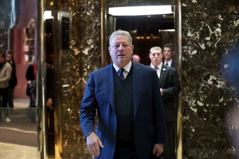 Former Vice President Al Gore prepares to speak to reporters Monday after meeting with Ivanka Trump and President-elect Donald Trump at Trump Tower in New York.