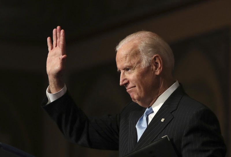 Vice President Joe Biden waves as he concludes his speech about sound financial sector regulation at Georgetown University in Washington, Monday, Dec. 5, 2016. 