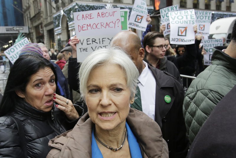 Jill Stein, the presidential Green Party candidate, arrives for a news conference in front of Trump Tower, Monday, Dec. 5, 2016, in New York. 