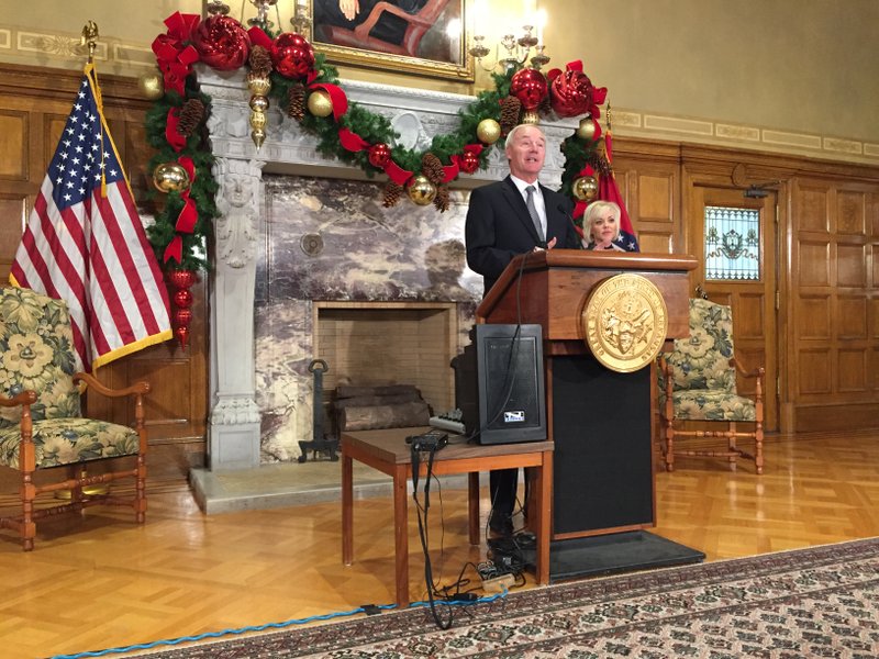 Gov. Asa Hutchinson speaks at the state Capitol in Little Rock on Thursday, Dec. 8, 2016. 