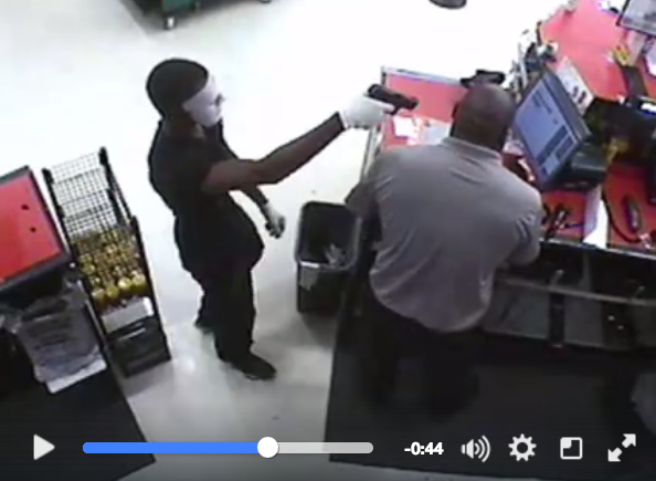 This screenshot from surveillance video released by the Little Rock Police Department shows a Nov. 9 armed robbery at a Little Rock AutoZone.